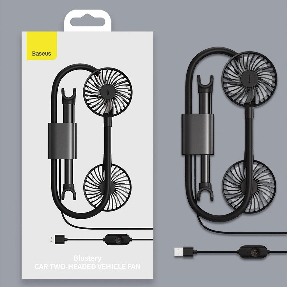 BowLift | Car Headrest Cooling Fan, with 2-Speed, 360° Rotatable Design & 1.5m USB Cable, for Front & Back Seats