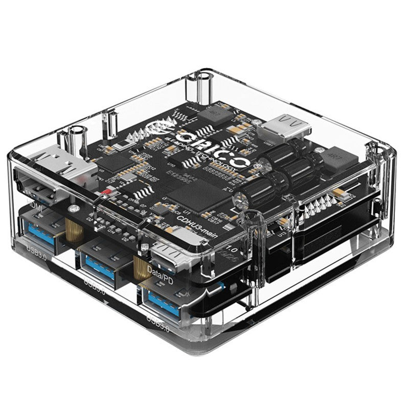 BowLift | 4-in-1 Transparent Docking Station, with HDMI, 3 USB & Type-C Ports, for Laptop, Phone, Home & Office