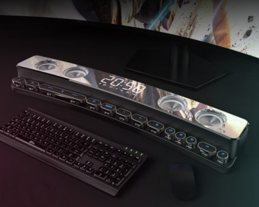 BowLift | Bluetooth Gaming Speaker, with RGB Lighting, Bluetooth 5.0, Dual Diaphragm, Dual Speakers, Mechanical Buttons, Clock & Alarm