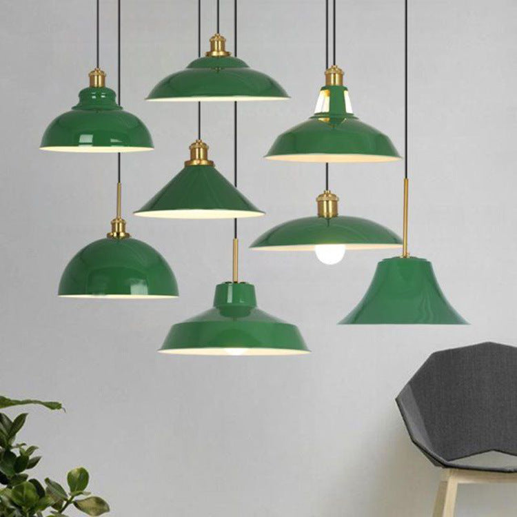 BowLift | RetroDome Industrial Vintage Pendant Light | Green Iron Dome Design | Single Light | Rustic Ceiling Lighting