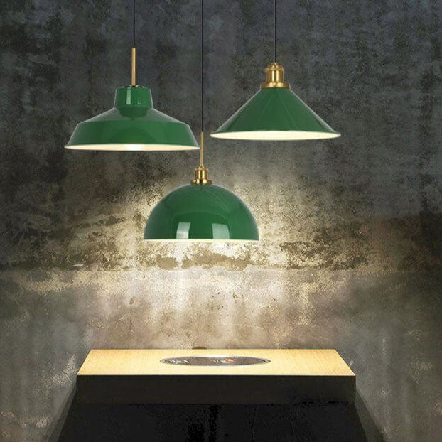 BowLift | RetroDome Industrial Vintage Pendant Light | Green Iron Dome Design | Single Light | Rustic Ceiling Lighting
