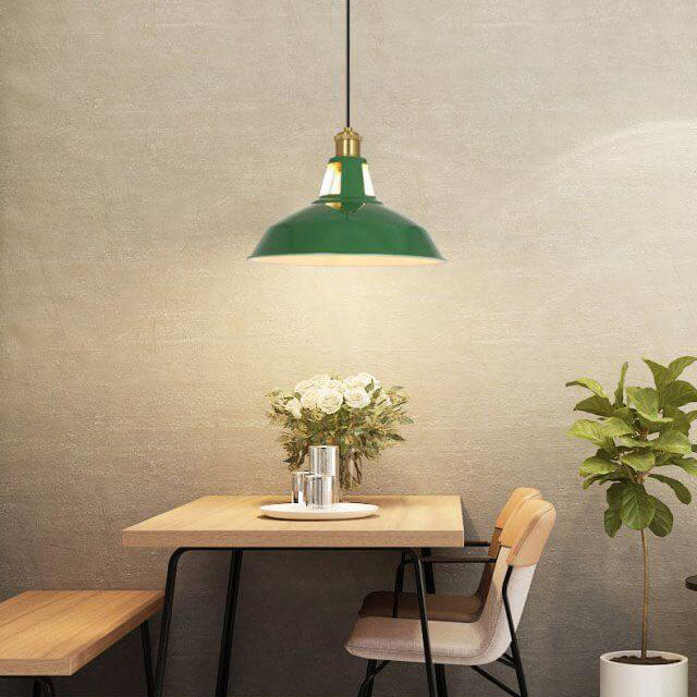 BowLift | RetroDome Industrial Vintage Pendant Light | Green Iron Dome Design | Single Light | Rustic Ceiling Lighting