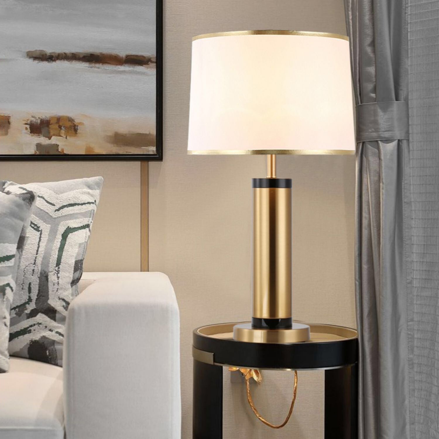 BowLift | Modern Transitional Cylinder Iron Fabric 1-Light Table Lamp for the Living Room
