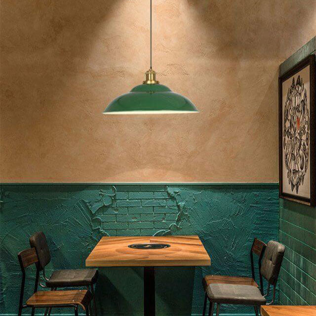BowLift | RetroDome Industrial Vintage Pendant Light | Green Iron Dome Design | Single Light | Rustic Ceiling Lighting
