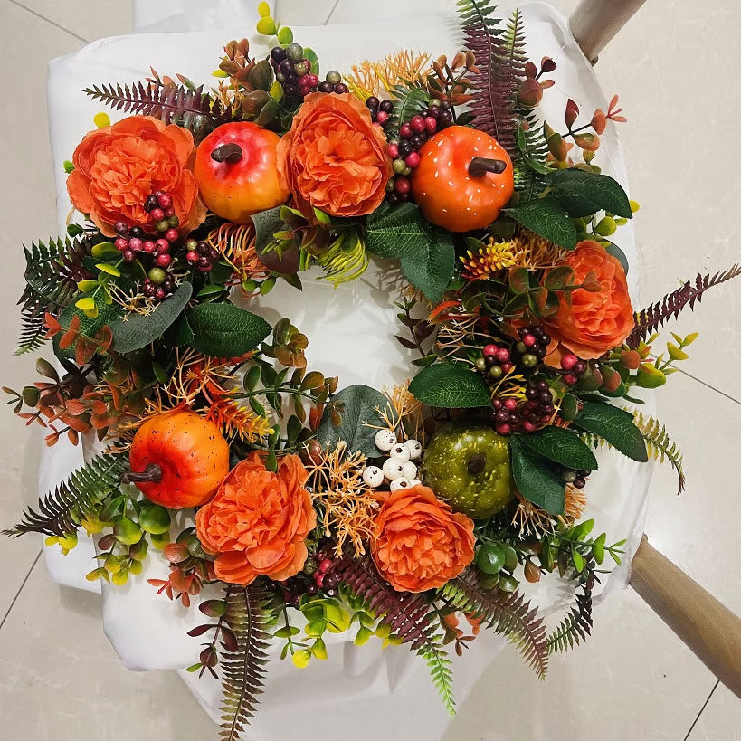 BowLift | Autumn Door Wreath | Rustic Peony & Pumpkin Design | Handcrafted Fall Decoration