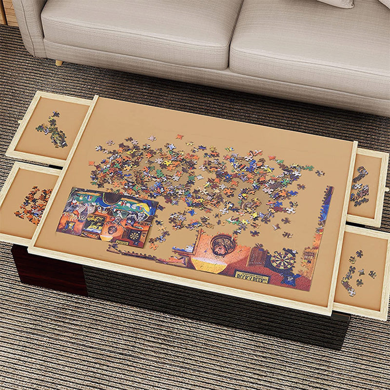 BowLift | 1000 Piece Puzzle Table, 4 Drawers, 29"x21" Wooden Jigsaw Puzzle Plateau, Puzzle Accessories Board for Adults, Puzzle Organizer Storage System, Gift for Mom