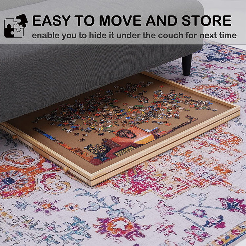 BowLift | 1000 Piece Puzzle Table, 4 Drawers, 29"x21" Wooden Jigsaw Puzzle Plateau, Puzzle Accessories Board for Adults, Puzzle Organizer Storage System, Gift for Mom