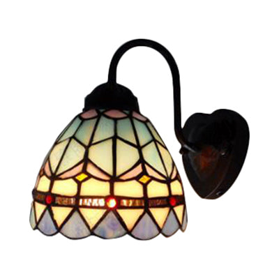 BowLift | Dome Blue Glass Wall Light Baroque 1 Head Black Wall-Mounted Light for Living Room