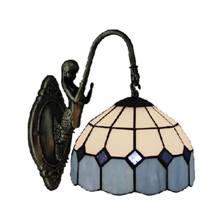BowLift | Blue Dome Light Mediterranean 1 Head White Glass Wall Mount Light with Mermaid Decoration