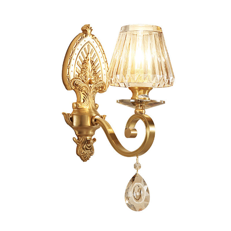 BowLift | Prismatic Optical Crystal Cone Wall Lamp Contemporary 1-Light Bedroom Wall Lighting Idea in Gold