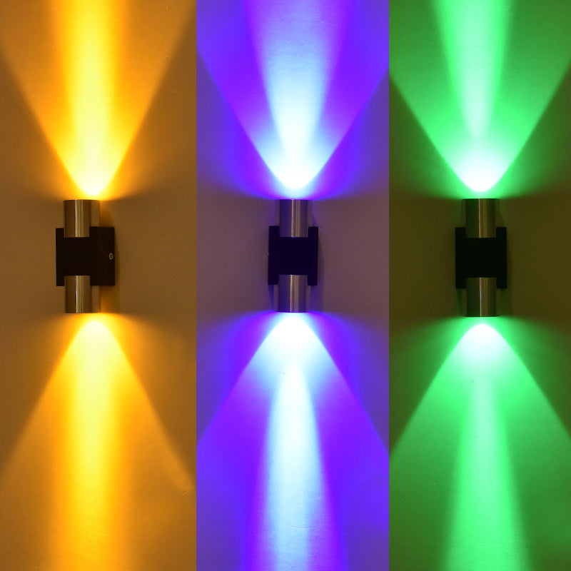 BowLift | Tube Disco Pub Wall Light Aluminum Simple 3"/4.5" H LED Wall Mount Lighting in Silver, Blue/Yellow/Purple Light