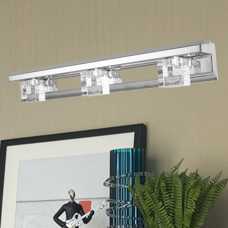 BowLift | Chrome Finish Linear Wall Lamp Modern Crystal Cube 2/3 Heads Bathroom LED Wall Mount Lighting in Warm/White Light