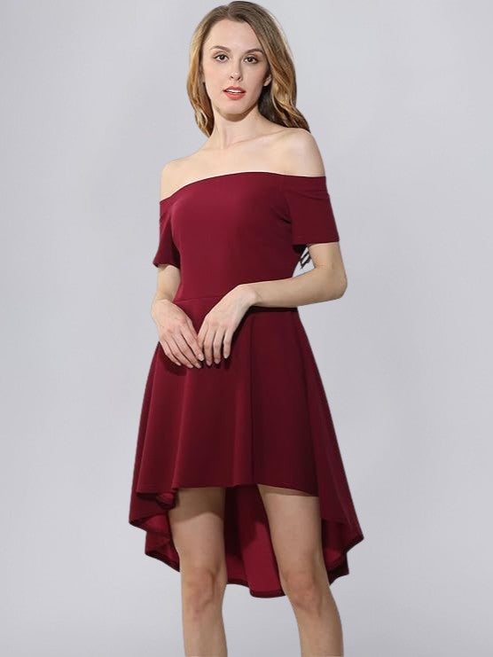 Off-Shoulder High-Low Hem Dress