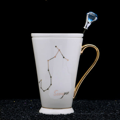 BowLift | White And Gold Ceramic Coffee mugs with Zodiac Signs