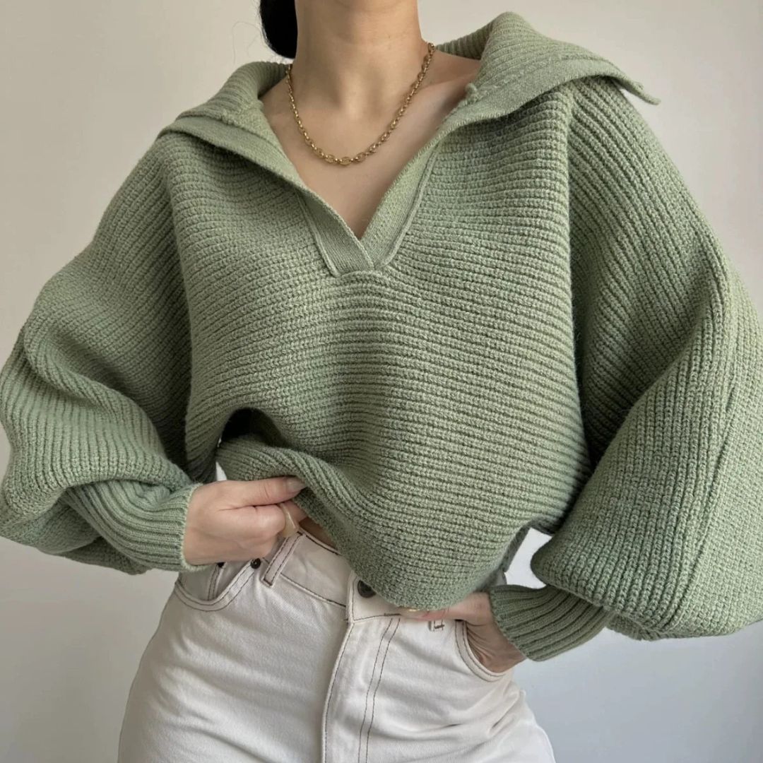 Ribbed V-Neck Sweater in Soft Stretch Knit