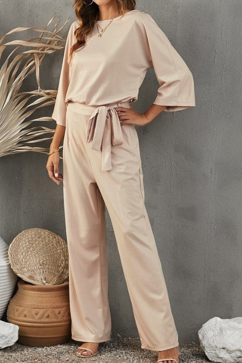 Wide Leg Jumpsuit with Belted Waist