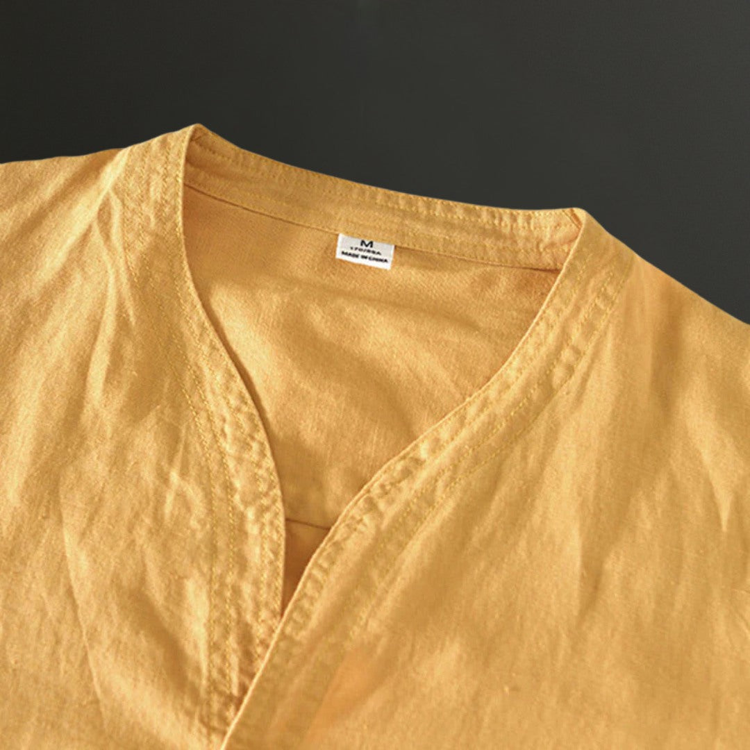 Lightweight Linen Shirt with V-Neck Detail