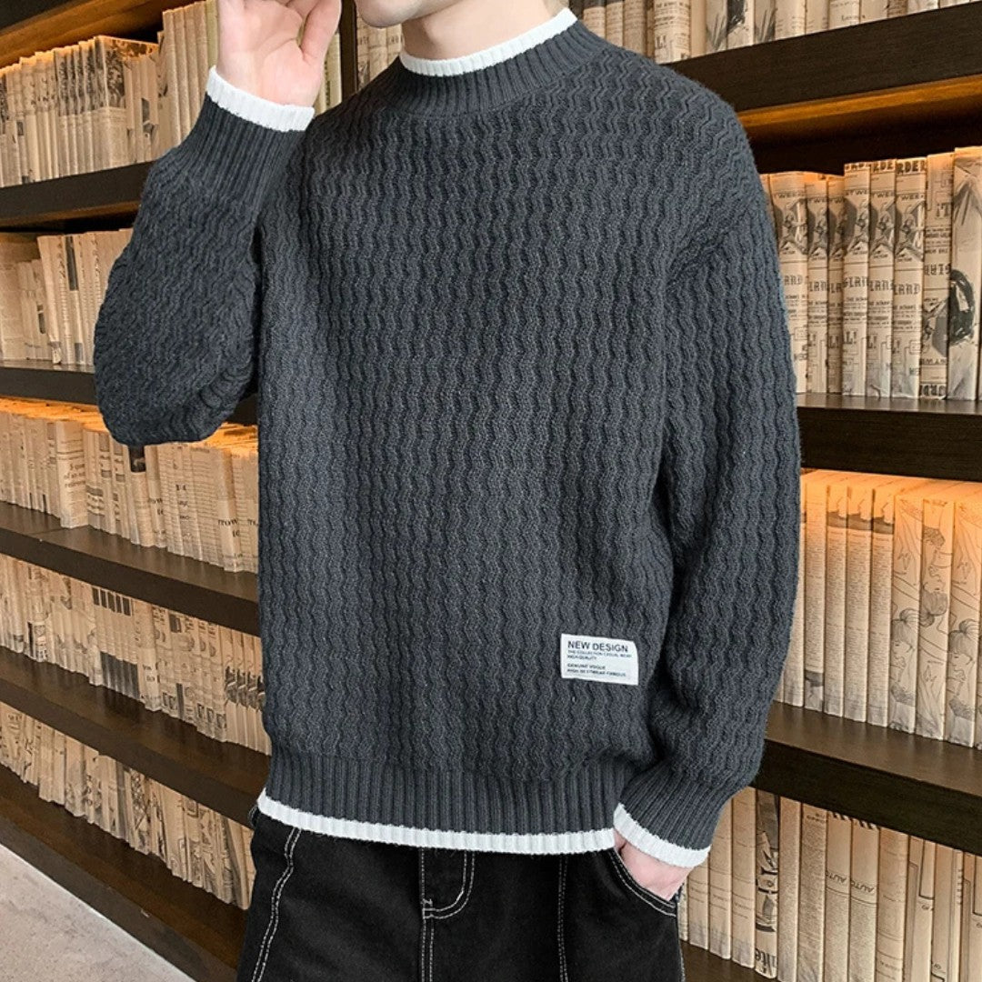 Merino Wool Pullover with Wave Texture