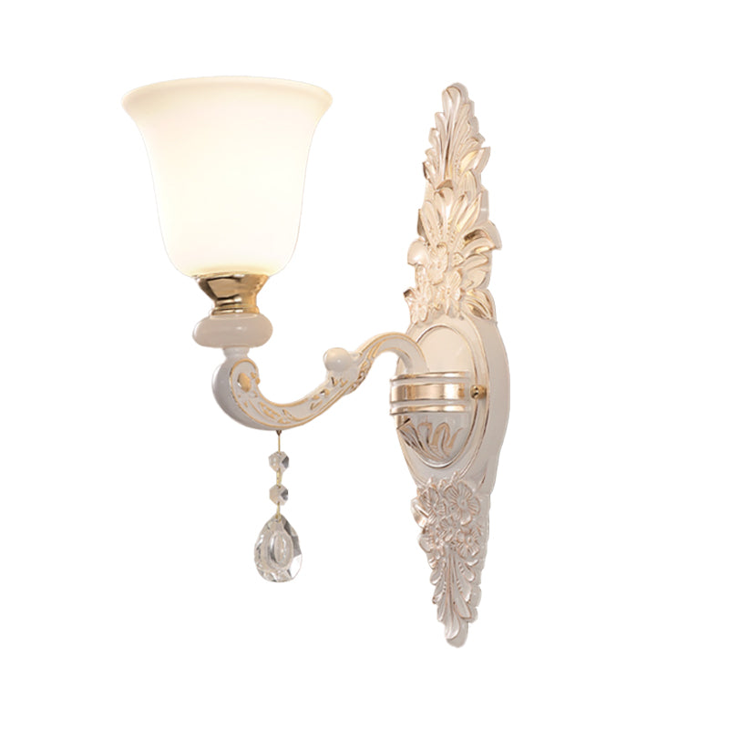 BowLift | 1 Bulb Wall Lighting with Upward Facing Bell Shade White Glass Traditional Indoor Wall Lamp Fixture