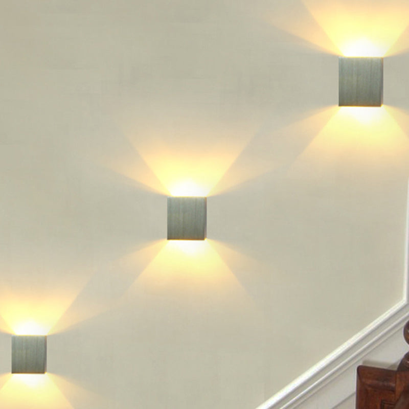 BowLift | Cube Small Wall Mount Light Simple Metal Silver LED Wall Lamp Lighting Fixture in 7 Color/Blue/Red Light for Bedroom