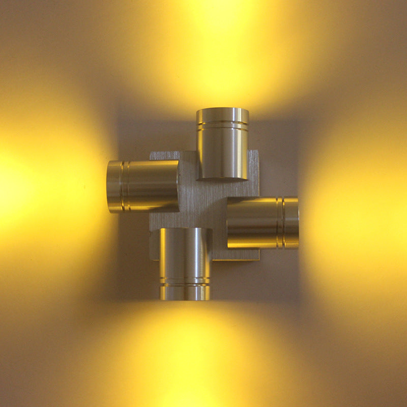 BowLift | Cross Aluminium Wall Lamp Contemporary Silver LED Sconce Light in Yellow/Pink/Purple Light