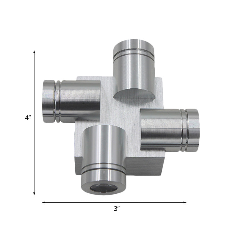 BowLift | Cross Aluminium Wall Lamp Contemporary Silver LED Sconce Light in Yellow/Pink/Purple Light