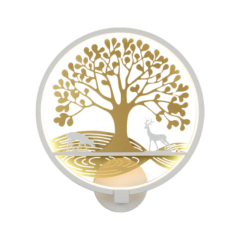 BowLift | Black/White Round Tree Wall-Mounted Lamp Postmodern LED Metal Wall Light for Nightstand, Warm/White Light