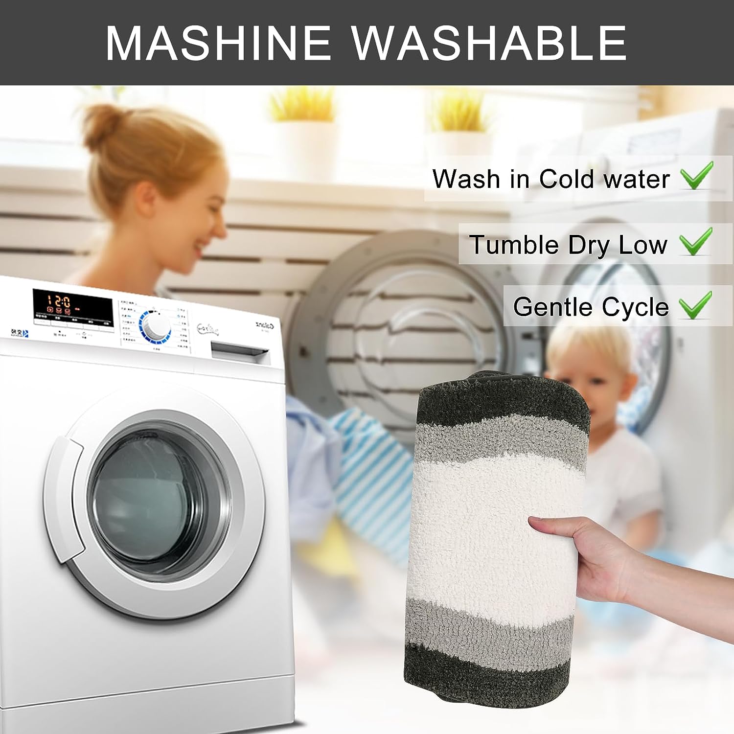 BowLift | Black Gradient Bath Mats, Carpet for Bathrooms, Cute Non-Slip Irregular Carpet for Shower Room