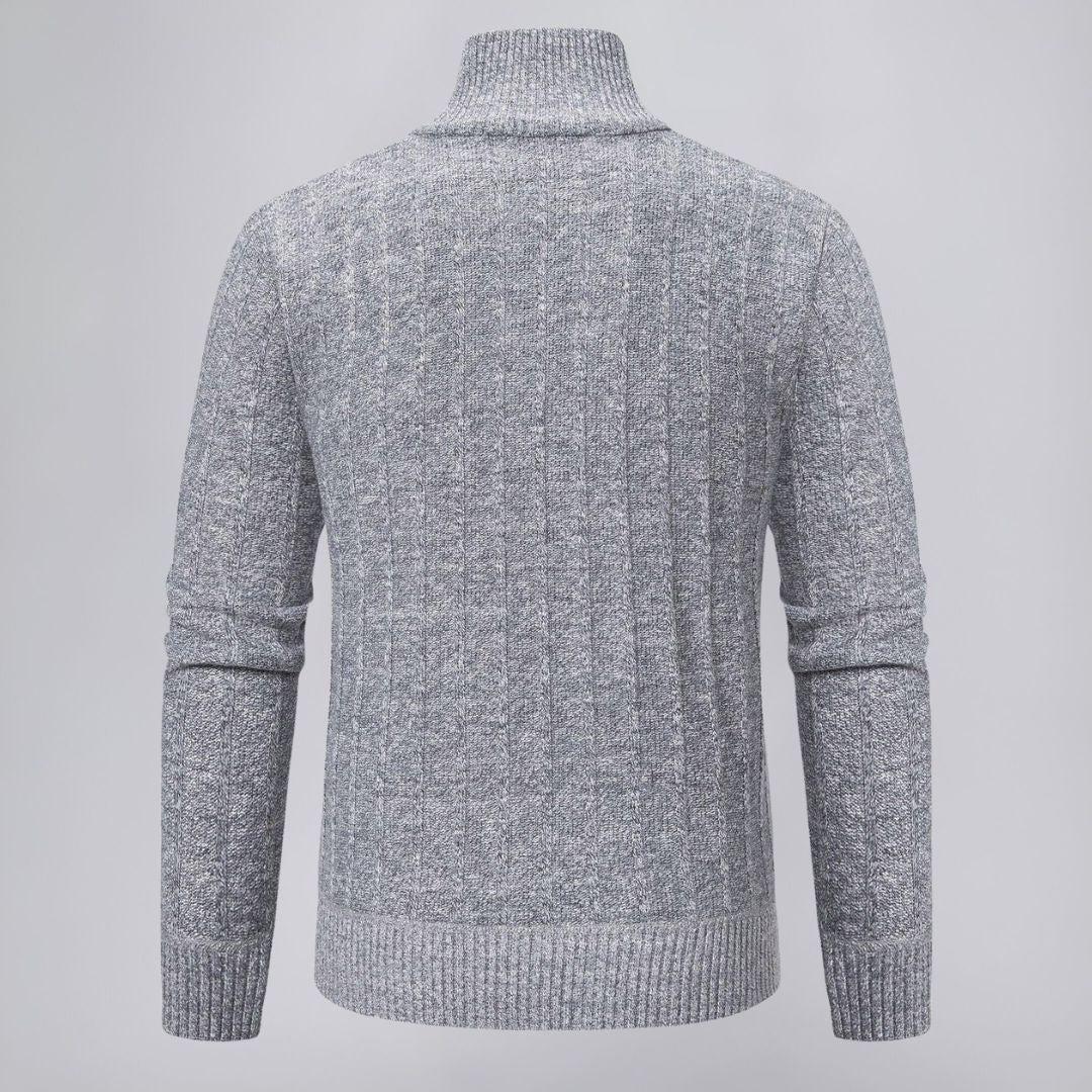 Quarter-Zip Sweater with Cable Knit Pattern and Mock Neck