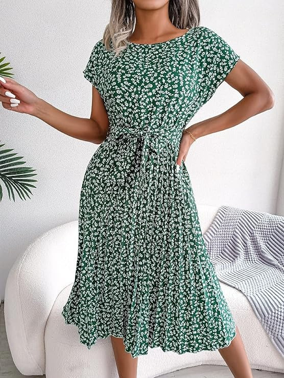 Floral A-Line Dress with Tie Waist