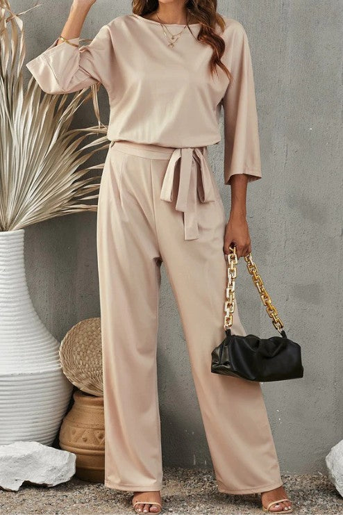 Wide Leg Jumpsuit with Belted Waist