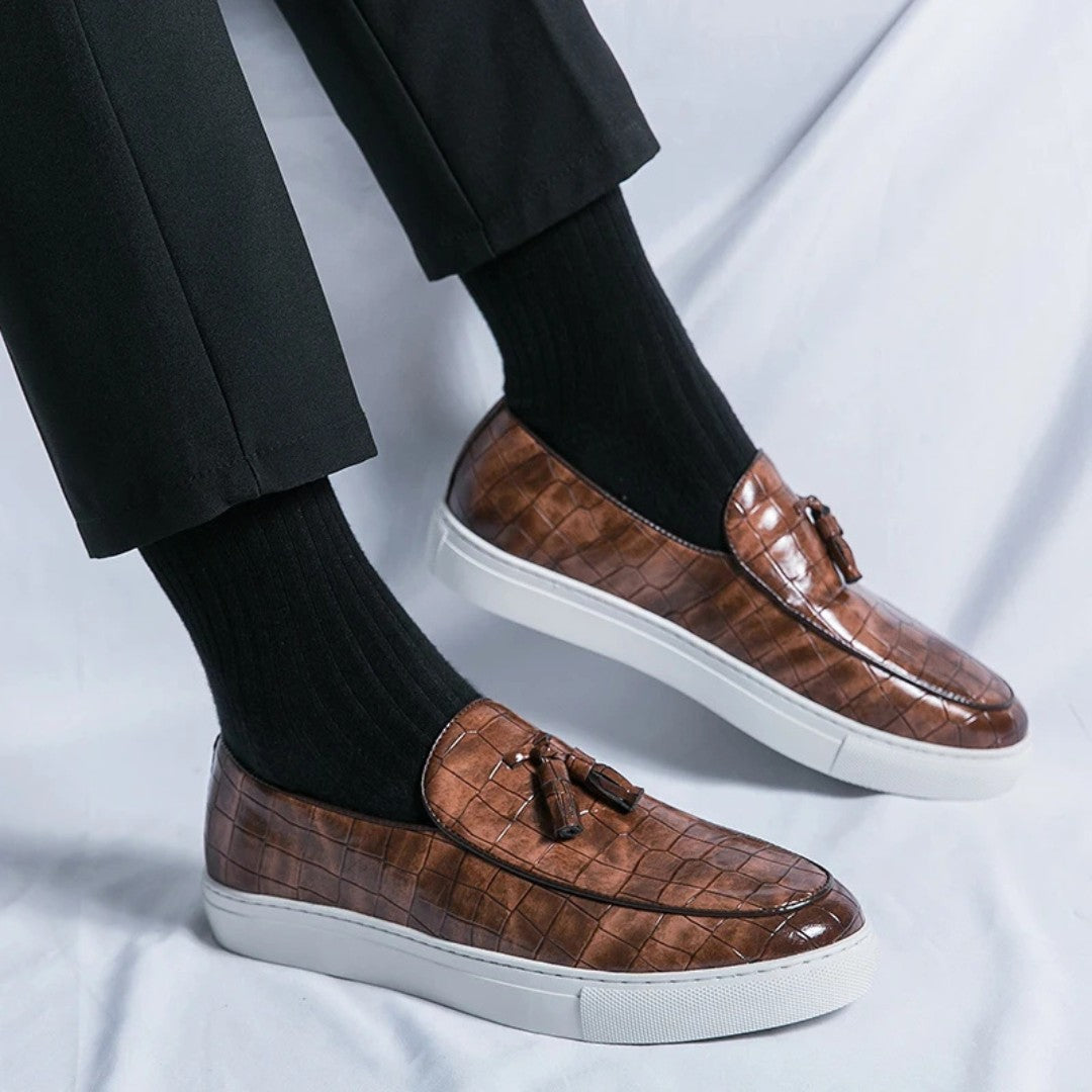 Slip-On Leather Loafers with Textured Finish