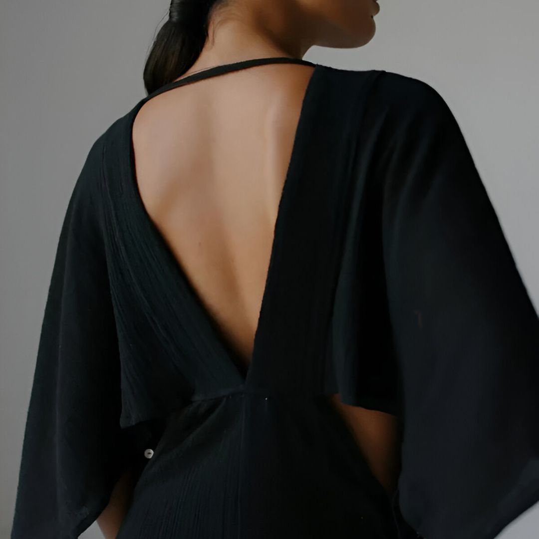 Maxi Dress with V-Neckline, High Slit, and Cut-Out Waist