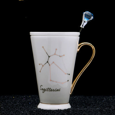BowLift | White And Gold Ceramic Coffee mugs with Zodiac Signs