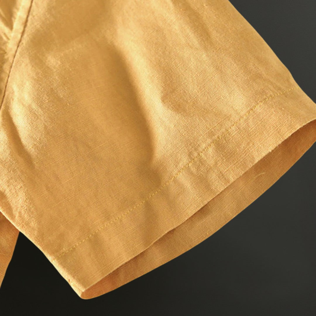 Lightweight Linen Shirt with V-Neck Detail