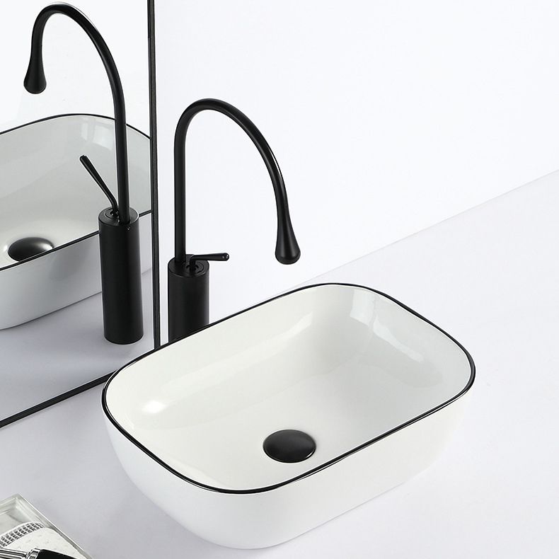 BowLift | Contemporary sink with pop-up drain porcelain rectangular basin