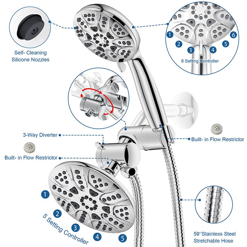 BowLift | Contemporary Shower Combo Dual Shower Head Chrome Ceiling Mounted Round Shower Head