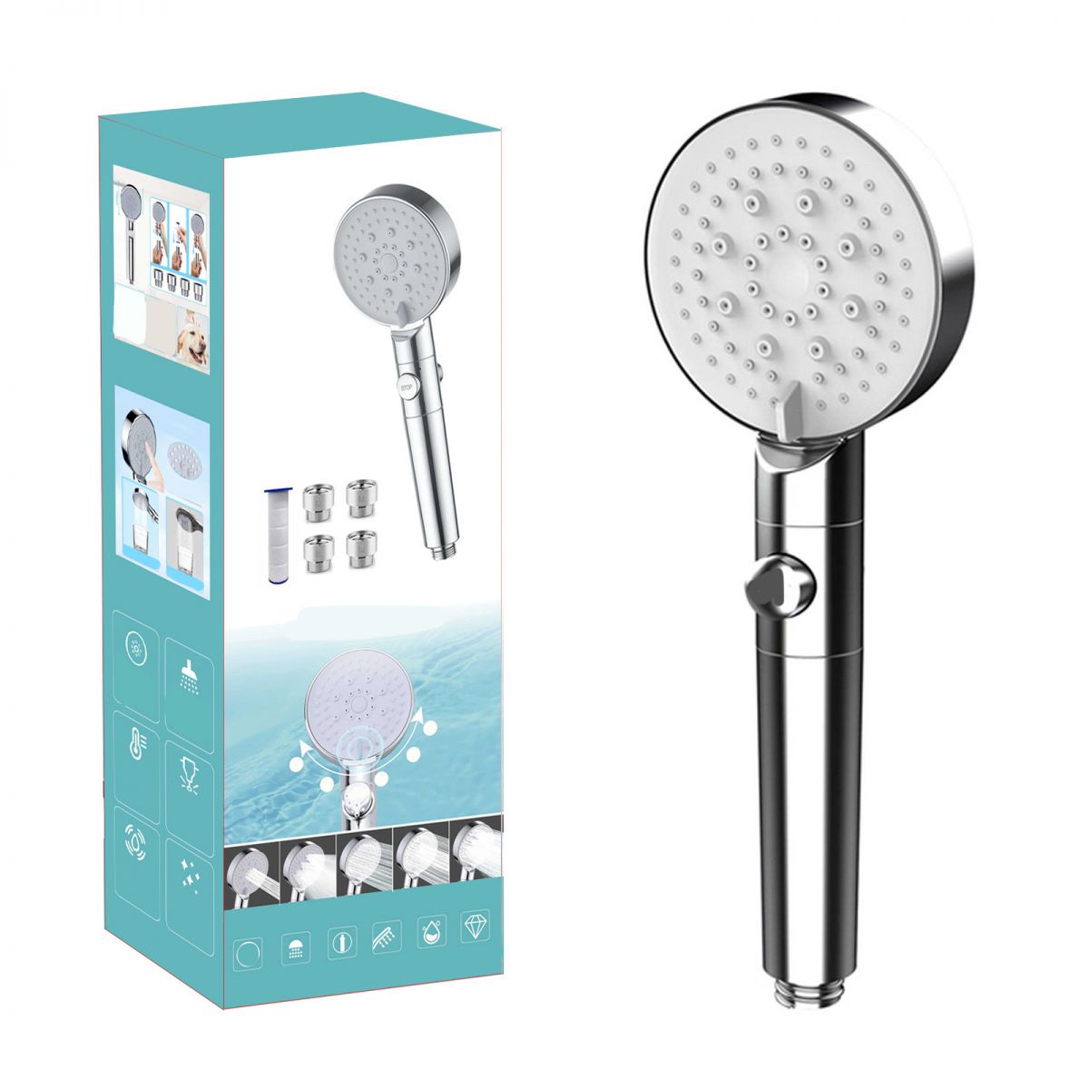 BowLift | Round Handheld Showerhead Plastic Adjustable Spray Pattern Showerhead for Home