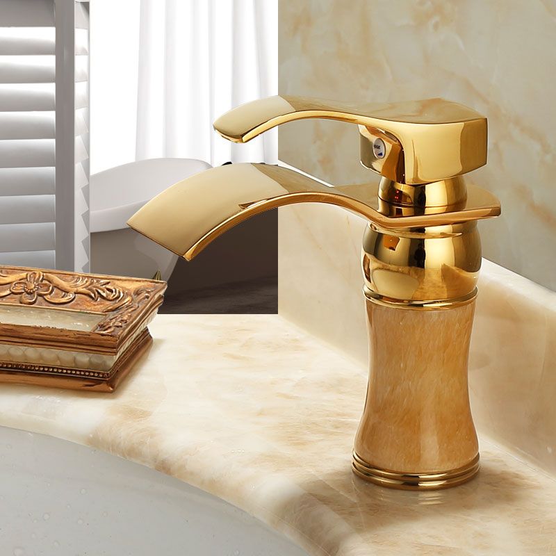 BowLift | Wall-mounted Copper Roman Bath Faucet Low Arc Roman Bath Faucet Set with Jade