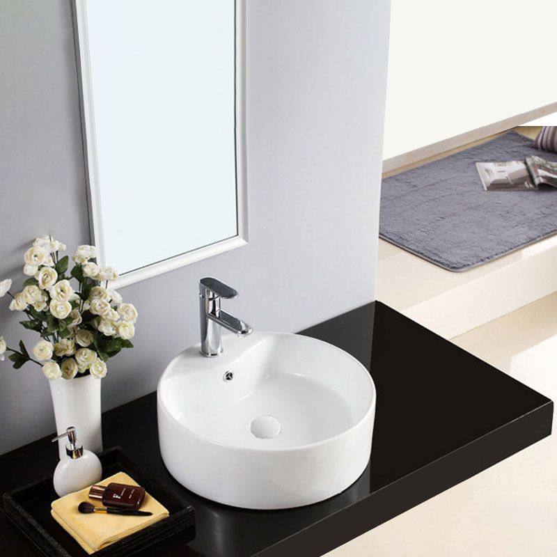BowLift | Contemporary Sink Porcelain Water Trough with Round Shape (Faucets Not Included)
