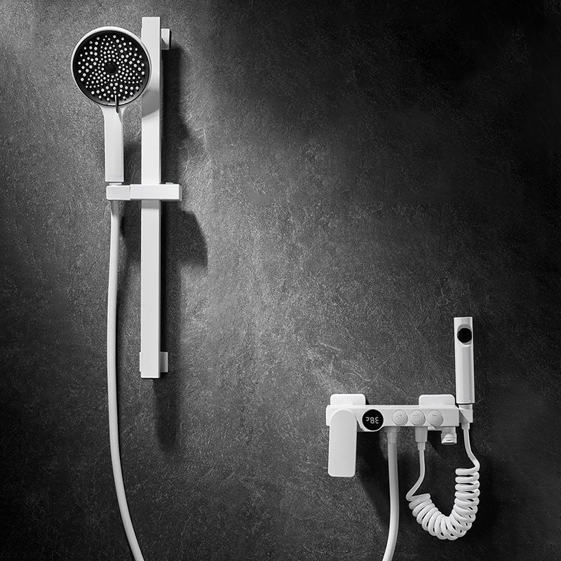 BowLift | Round Shower Set White Wall Mounted Hand Shower Lever Handle Shower Hose Swiveling Shower Set