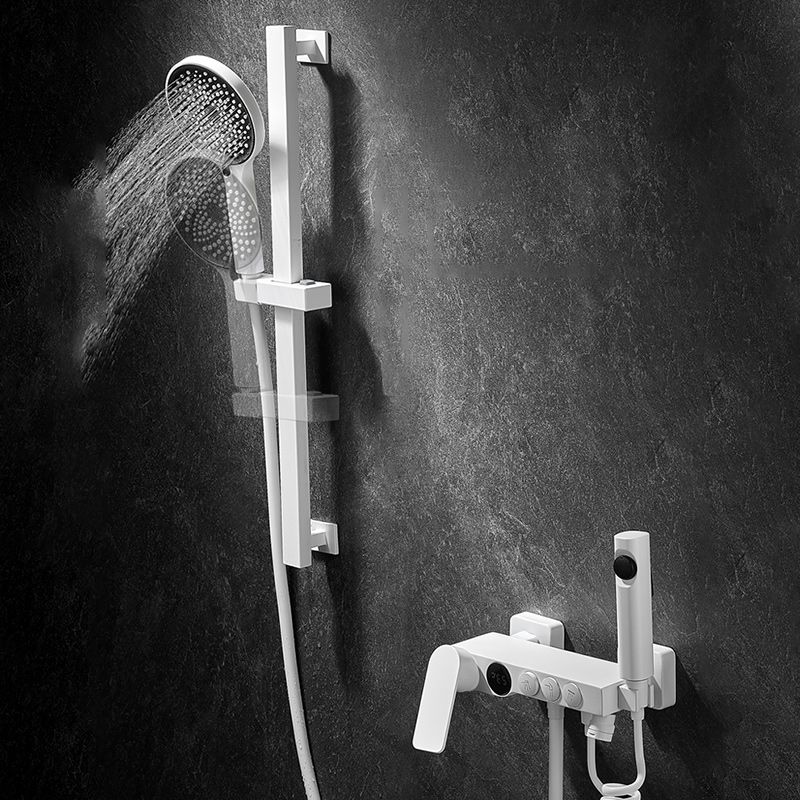 BowLift | Round Shower Set White Wall Mounted Hand Shower Lever Handle Shower Hose Swiveling Shower Set