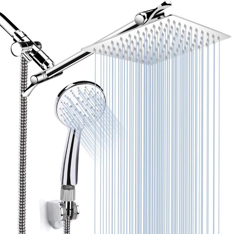 BowLift | Contemporary Dual Shower Head Square High Arc Shower Head Combination in Chrome