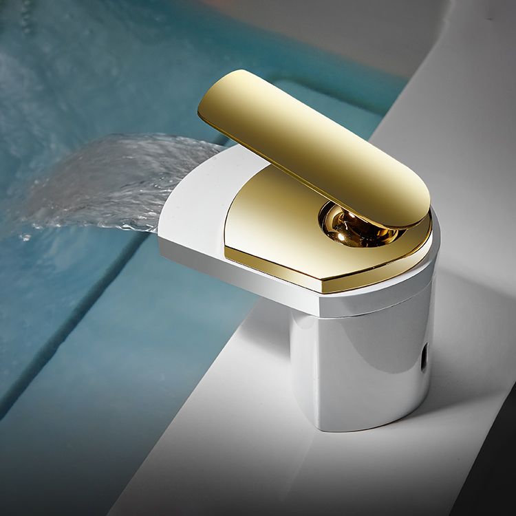 BowLift | Bathroom Sink Faucet Lever Handle Brass Waterfall Spout Sink Faucet