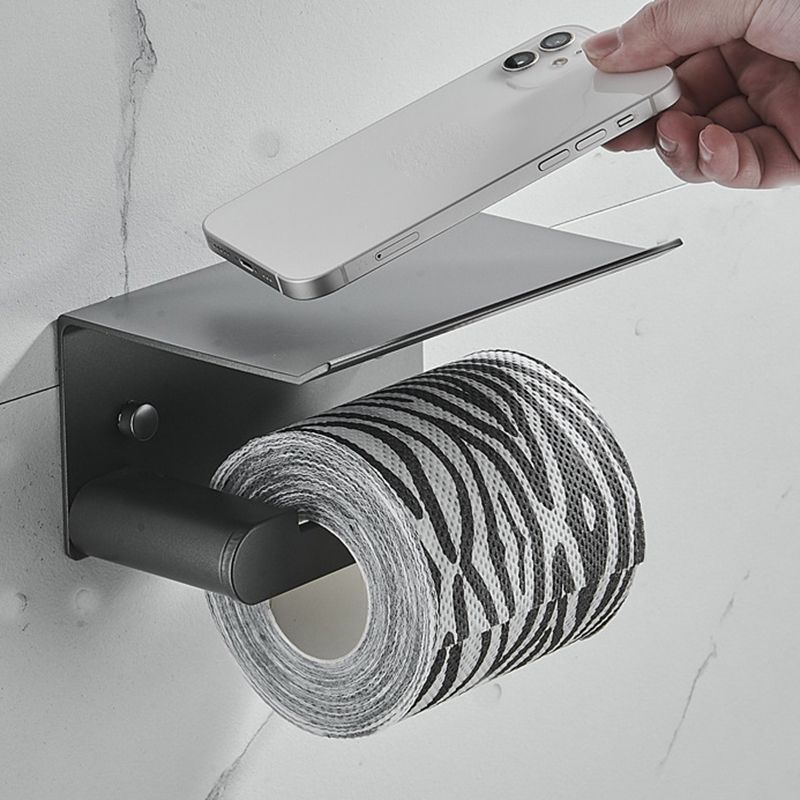 BowLift | 7-piece bathroom hardware set matte black/gray with bath shelf/towel holder/bath towel hooks