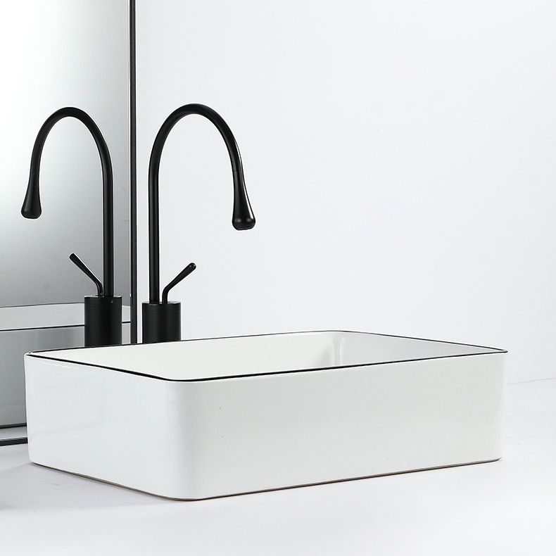 BowLift | Contemporary sink with pop-up drain porcelain rectangular basin