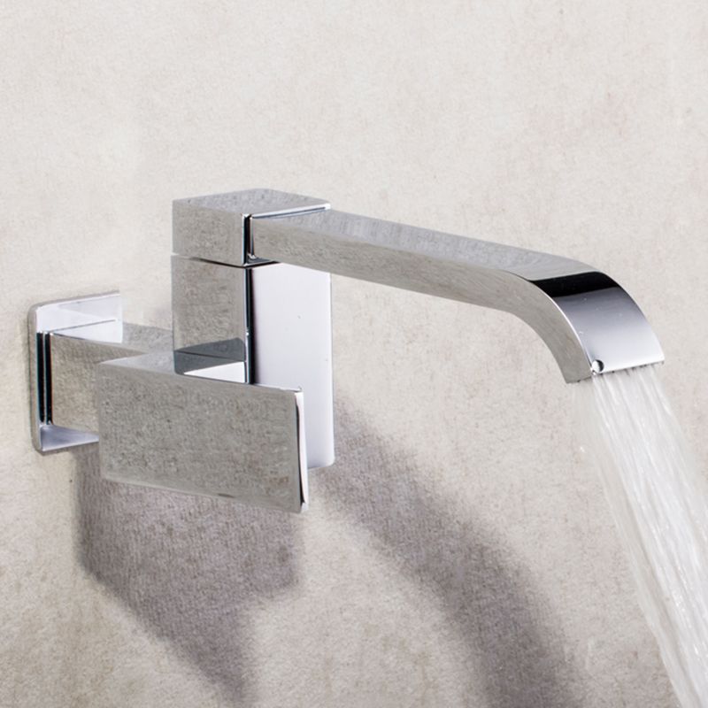 BowLift | Contemporary Wall Mounted Bathroom Faucet Lever Handles Low Arc Swivel Brass Faucet