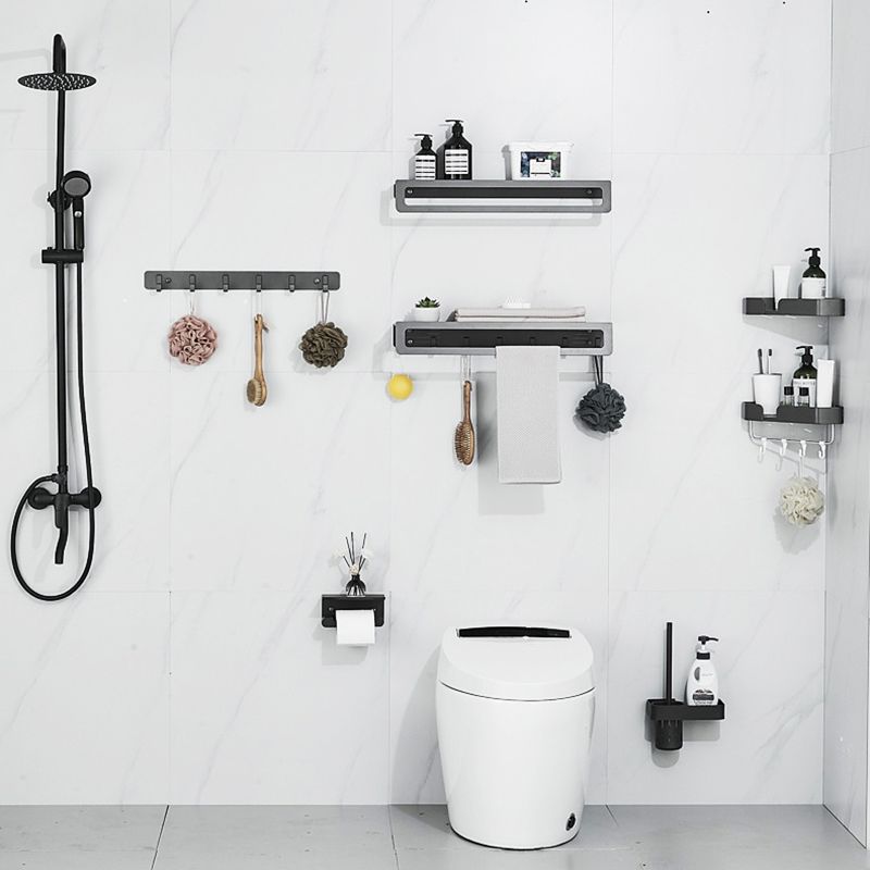 BowLift | 7-piece bathroom hardware set matte black/gray with bath shelf/towel holder/bath towel hooks