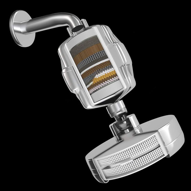 BowLift | Contemporary fixed shower head in silver with Katalyst wall-mounted shower head