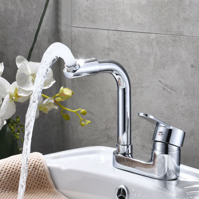 BowLift | Chrome Round Washbasin Faucet with Swivel Spout for the Bathroom
